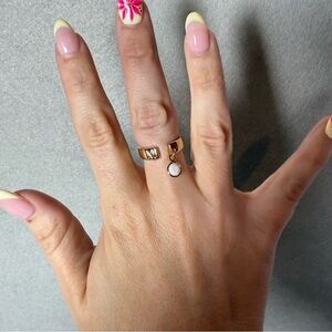 Bansri Womens M Initial Adjustable Ring Rose Gold Tone Gemstone Charm size 7